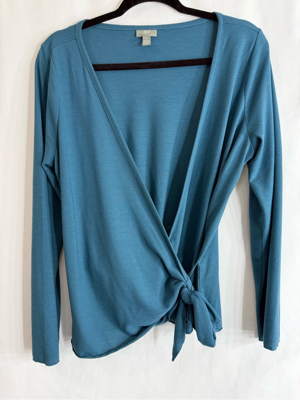 J Jill Blue Wrap Tie Waist Long Sleeve Knit Top Casual Minimalist, Size L